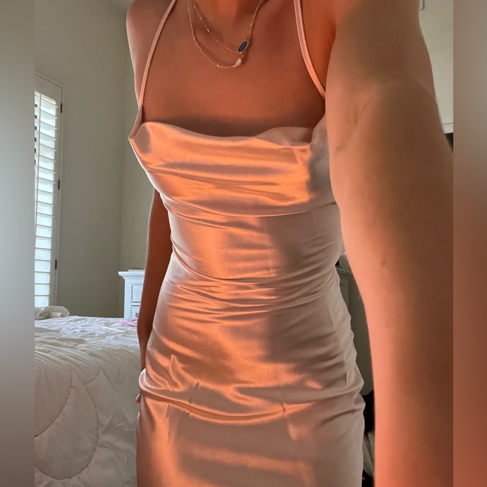 Light Pink Slip Open Back Midi Dress